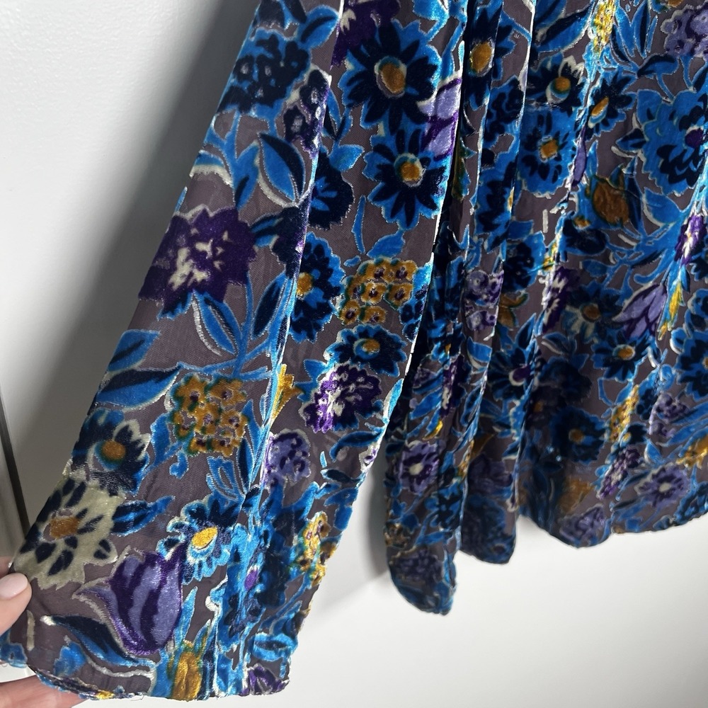 Soft Surroundings Sz XL ELECTRIC Velvet Burnout Rich‎ Velvet Floral Blouse Top - Picture 5 of 12
